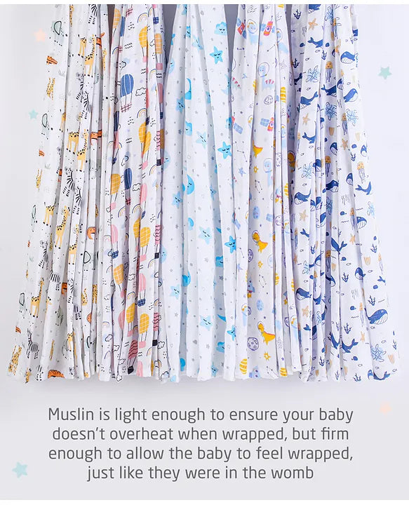 100% Cotton Muslin Multipurpose Swaddle Wrap Pack of 5