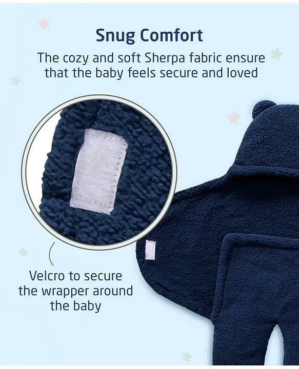 Supersoft Hooded Wearable Blanket Cum Wrapper with I Love You Mom Patch Detailing - Navy Blue